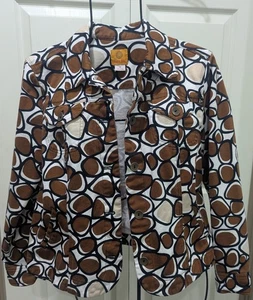 Vintage Ruby Rd Brown and White Geometric Jean Jacket Size 10 - Picture 1 of 11