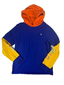 Polo Ralph Lauren Boys Logo Jersey Hooded Color Block Long Sleeve Shirt XL 18-20 - Picture 1 of 6