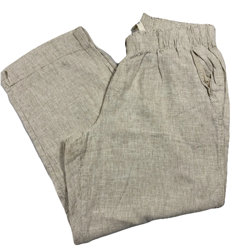 Briggs Womens L Linen Blend Pants Beige Wide Leg Pull On High Rise Casual - Image 1 of 4