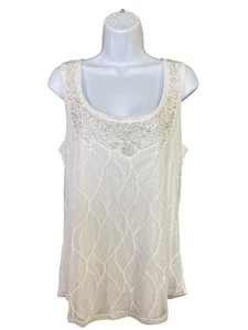 White House Black Market Y2K Tank Top L White Sheer Studded Scoop Neck Fairy - Picture 1 of 10