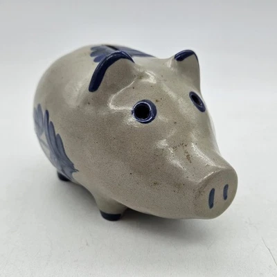 Vintage 1992 Stoneware Piggy Bank Signed BBF Cobalt Blue Salt Glaze Pottery - Image 1 of 4