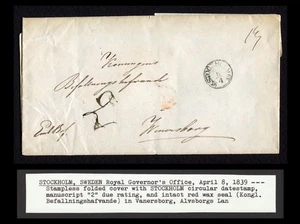 1839 Royal Governor Sweden Stockholm to Vanersborg Stampless Folded Cover Only - Picture 1 of 3