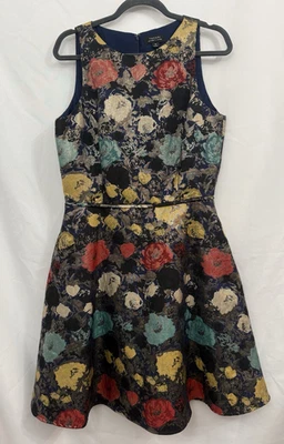 Vestido TAHARI ASL Mujer Talla 10 Floral Metálico Jacquard Ajuste y Acampanado con Bolsillos Foto 1 de 4