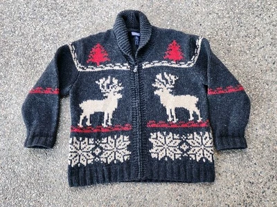 Thick Winter Holiday Zip Wool Sweater-Lands End Size Large  - Image 1 of 4