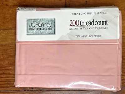 JCP HOME COLLECTION X-TRA LONG FULL FLAT SHEET Pink 200 TC SMOOTH PERCALE Foto 1 de 4