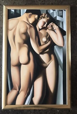 TAMARA DE LEMPICKA ART DECO  PAINTING OIL ON CANVAS  - NUDE COUPLE PORTRAIT - image 1 of 4