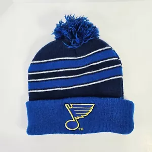 St. Louis Blues Adult Striped Pom Beanie Welk Resorts Hat Winter Warm - Picture 1 of 6