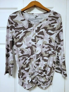 Cable & Gauge Womens Gray Camo Long Sleeve Front Twist Top Camouflauge Medium - Picture 1 of 9