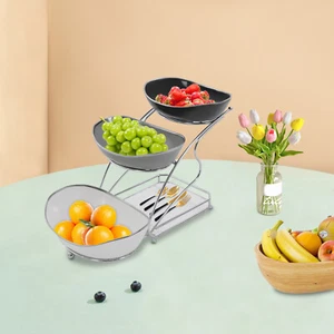 3 Tier Fruit Serving Bowls w/ Stand Fruit Serving Bowl Holder for Kitchen Silver - Picture 1 of 14