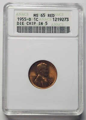 1955 D Wheat Penny MS65 Red Die Chip In 5 - Image 1 of 4