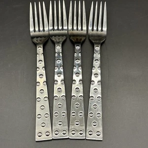 4- Libbey Stainless silverware Dinner Forks Korea polkadot Rare Hard To Find - Picture 1 of 11