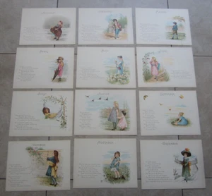 Set of 12 Original 1891 - SONGS OF THE MONTHS - Art PRINTS - Lucie Villeplait - Picture 1 of 5