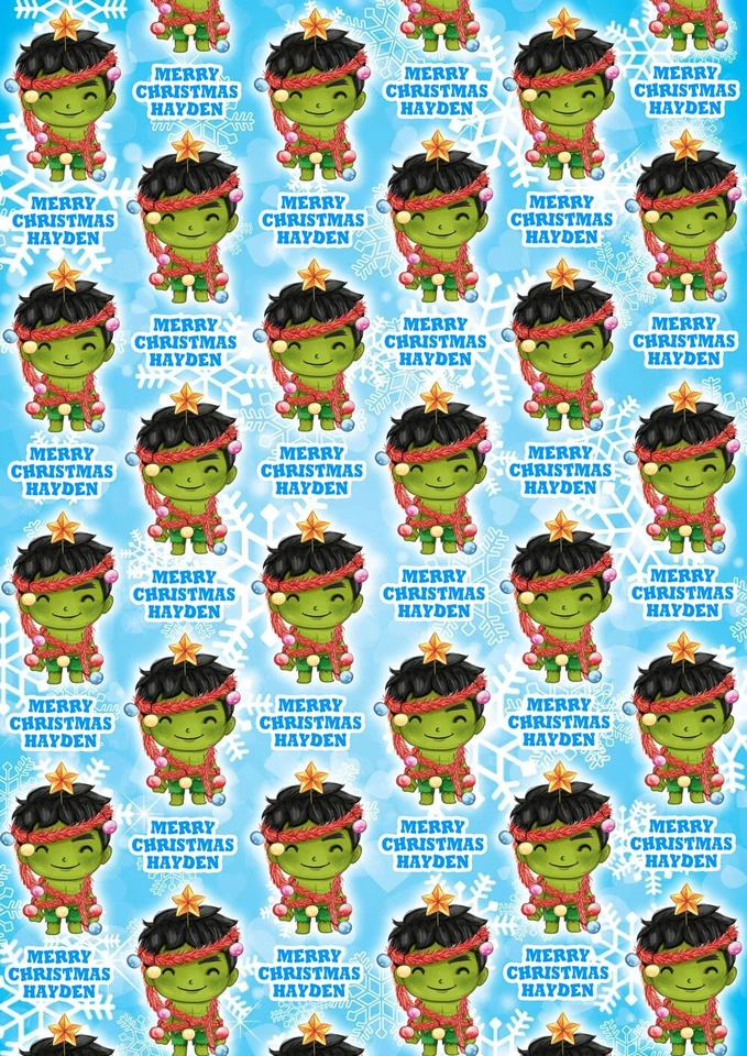 CUTE INCREDIBLE HULK Personalised Christmas Gift Wrap - Marvel Wrapping Paper - Image 1 of 1
