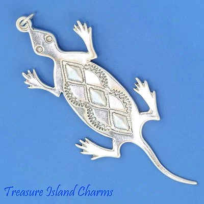 Colgante grande de plata esterlina 925 con dije de lagarto nativo americano del suroeste de 2-3/8" Foto 1 de 2