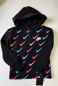Nike Little Girls Sportswear Swoosh Hoodie Black Multi Sz 5 - NWT - Picture 1 of 1