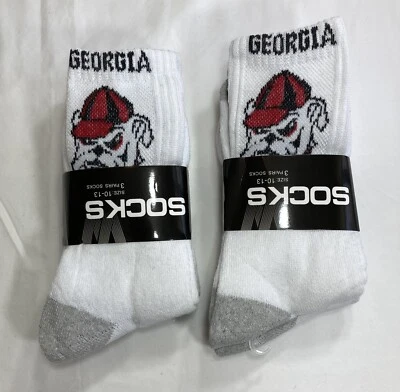 Georgia Bulldogs 3-Pk Mid Calf Socks, White , Men's 10-13, 6 total, NCAA - Image 1 of 4