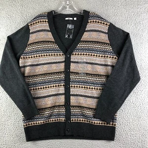 Neu mit Etikett Uniqlo V-Ausschnitt Strickjacke Damen XL grau beige geometrisches Muster Wollmischung lesen* - Bild 1 von 9