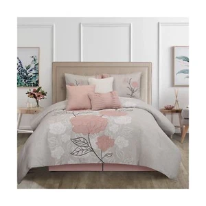 Stratford Park Wonderful 7 Piece Comforter Set, Queen Size, Blush, Modern Des... - Picture 1 of 4