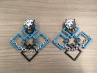 NEW LARGE WOODEN TEAL & BLACK SYMMETRICAL WITH CHAIN LINK, SPIKE LION EARRINGS