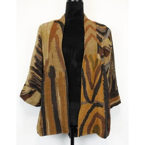 Anu by Natural Kimono Jacke Damen S Wolle braun schwarz abstrakt Boho Artsy Mantel - Bild 1 von 13