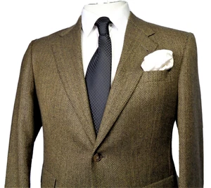 38 S Men"s Heringbone Sport Coat Hart Schaffner Ecru Thick Yarn Tweed Silk Blend - Picture 1 of 12