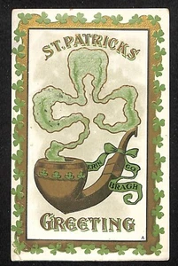 St. Patricks Postkarte "Erin Go Bragh" Pfeifenklee geprägt vergoldet PM 1910 - Bild 1 von 2
