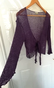 Gringo One Size Purple Shrug Bolero Cardigan Cover Top Tie Front Crochet Style - Picture 1 of 9