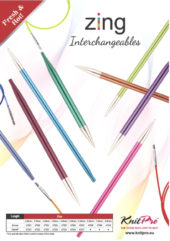 KnitPro Zing austauschbare Nadelspitzen alle Größen - lang - 3,0 - 8,00mm - Bild 1 von 3