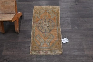 Oushak Türkische Fußmatte Teppich 1x2 ORANGE Anatolisch Handarbeit Vintage Klein Kelim Teppich - Bild 1 von 9