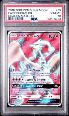 PSA 10 RESHIRAM GX 65 DRAGON MAJESTY FULL ART SUN & MOON POKEMON - Image 1 of 2