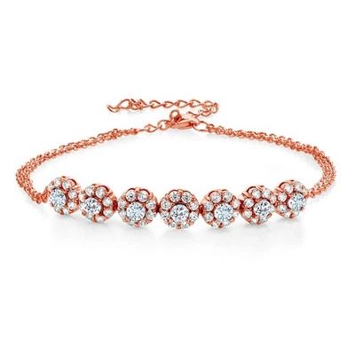 Brazalete de tenis chapado en oro rosa de 18 quilates aguamarina y topacio blanco para Foto 1 de 4