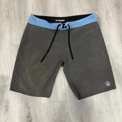 Volcom 4-Way Stretch Boardshorts Mens 38 Gray Blue Waist Surf Swim Trunks - Image 1 of 4