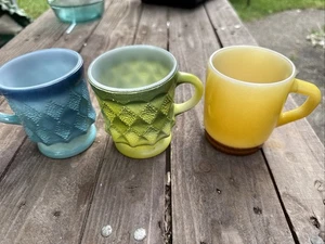 ANCHOR HOCKING FIRE KING 3 TASSES Kimberly Diamond MCM MULTICOLORE pile + - Photo 1/6