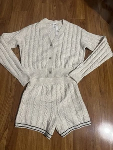 Victoria Secret Sweater Shorts Set Cream And Blue Trimming NWT SIZE XS - Picture 1 of 4