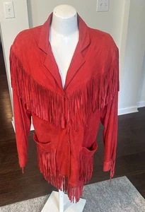 I. Magnin Vakko Vintage Red Suede Fringed Western Jacket M - Picture 1 of 8