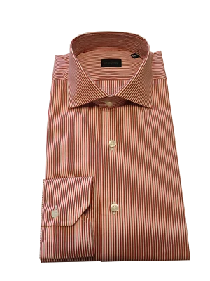 Camicia Uomo artigianale a righe bianco rosse collo francese cotone - Immagine 1 di 2