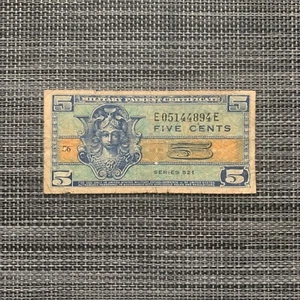 US ARMY 5 Cents Banknote MPC Currency Paper Money Memorabilia Liberty Head Bill - Picture 1 of 3