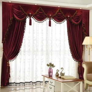 Luxury European thick red wedding room Italy velvet cloth curtain valance E915 - Picture 1 of 9