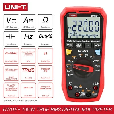 UNI-T UT61+ Series True RMS Multimeter ACV/DCV 1000V Current Backlight NCV Peak Hold