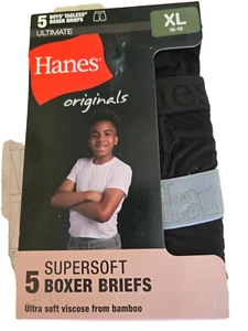 Hanes Originals Boys 15 Pair Tagless Boxer Briefs XL (16-18) Bamboo Soft NEW - Picture 1 of 7