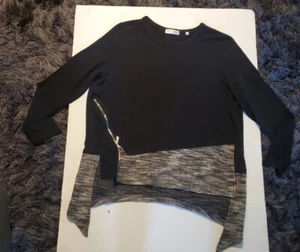 Patrizia Luca Milano Black Stretch Knit Moto Long Sleeve Asymmetrical Hem Top - Picture 1 of 8