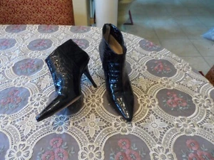 Jimmy Choo Black Croc Embosed Patent Leather Ankle Boots Size 38.5M - Picture 1 of 20