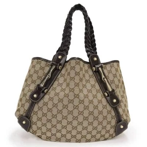 GUCCI Horsebit Tote GG Canvas & Leather, Beige & Dark Brown 162900 - Picture 1 of 13