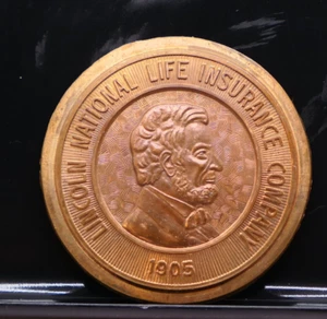 Vintage Lincoln National Life Insurance Company Brass Medallion Oversized Coin - Picture 1 of 4