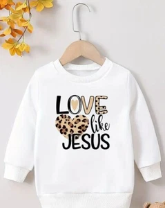 Kids Long Sleeve Sweatshirt "Love Like Jesus" Graphic, with Leopard Print Heart - Picture 1 of 12