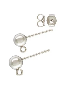1 par de pendientes de bola de plata de ley 925 de 5 mm con anillo y parte posterior para hacer joyas - Imagen 1 de 1