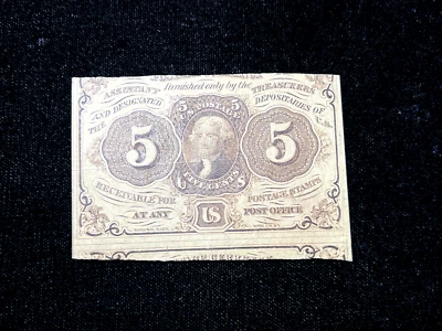 1863 5 Cent Fractional Currency (Fr. 1230) Cutting Error - Image 1 of 2