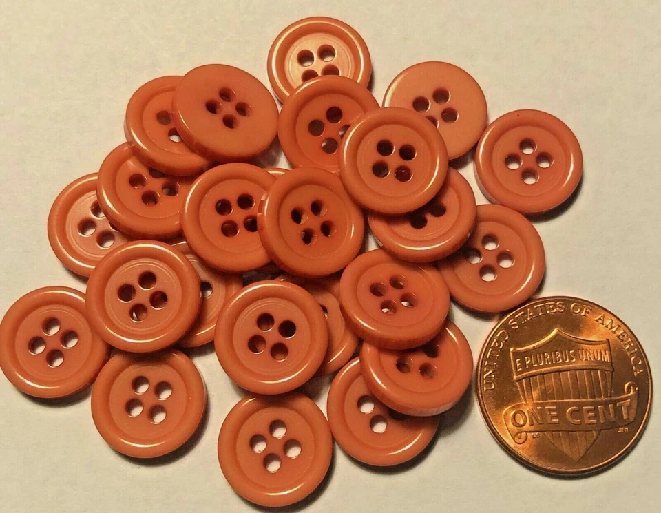 24 Small Shiny Muted Coral Plastic Sew-through Buttons Almost 1/2" 12mm 10102 - Image 1 of 1