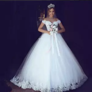 Vestidos de novia con apliques de encaje sin hombros línea A - Imagen 1 de 6