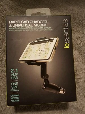 IESSENTIALS RAPID CAR CHARGER & UNIVERSAL MOUNT 2.1 AMP USB FOR ALL SMARTPHONES - Image 1 of 2